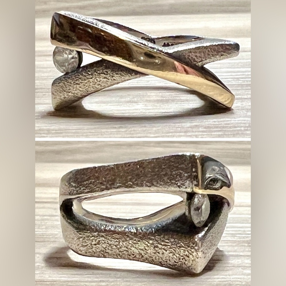 Jens Aagaard Sterling Silver & Gold CZ Abstract Split Shank Ring, Size 6